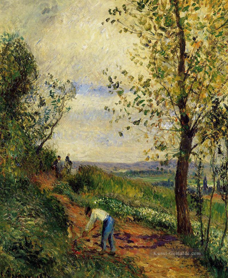 Landschaft mit einem Mann gräbt 1877 Camille Pissarro Ölgemälde